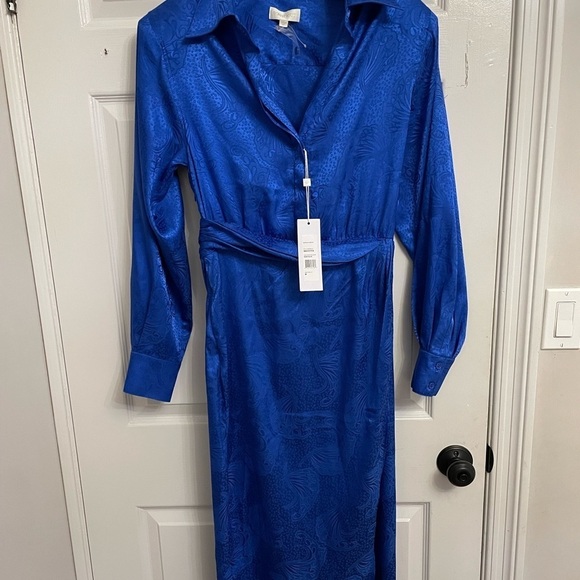 RONNY KOBO Bernice Satin Midi Dress in Dark Blue New with Tags! - Picture 3 of 8